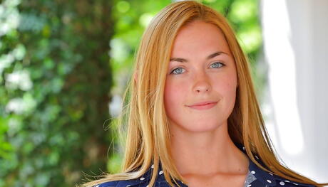 Slender american redheaded teen Bailey Rayne in sexy lingery exposing big tits and masturbating outside