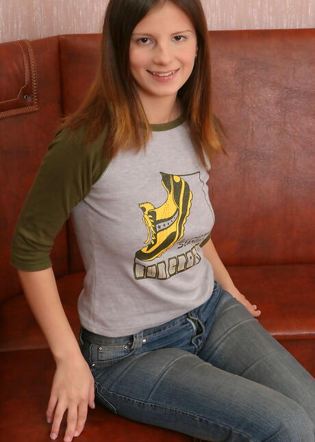 Foxy young Julia shows tiny tits and jerks off 